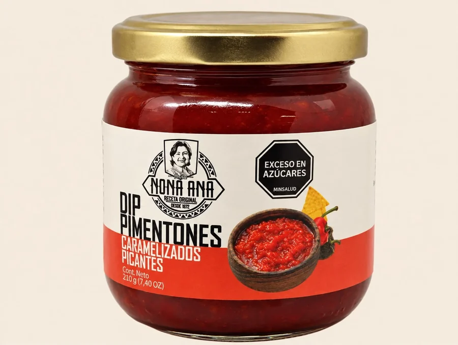 Dip de Pimentones Caramelizados Picantes Nona Ana, frasco de vidrio de 210 g